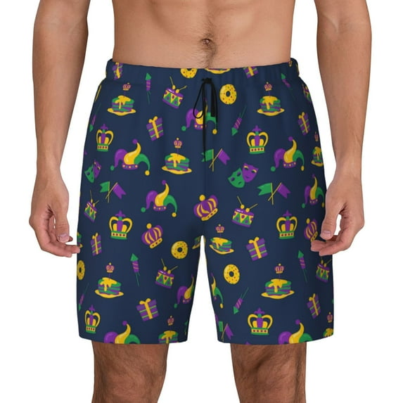 Lsque Mens Swim Trunks Mardi Gras Carnival Pattern - Bathing Suit Compression Liner - Beach Swim Shorts Swimwear - (S-3XL) - Stretch Quick Dry -3X-Large