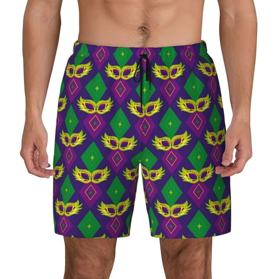 Lsque Mens Swim Trunks Mardi Gras Carnival3 Pattern - Bathing Suit Compression Liner - Beach Swim Shorts Swimwear - (S-3XL) - Stretch Quick Dry -Small