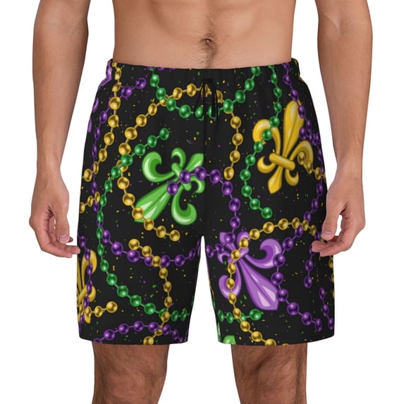 Lsque Mens Swim Trunks Mardi Gras6 Pattern - Bathing Suit Compression Liner - Beach Swim Shorts Swimwear - (S-3XL) - Stretch Quick Dry -Medium