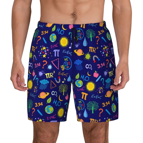 Lsque Mens Swim Trunks Mathematics And Chemistry Pattern - Bathing Suit Compression Liner - Beach Swim Shorts Swimwear - (S-3XL) - Stretch Quick Dry -Small