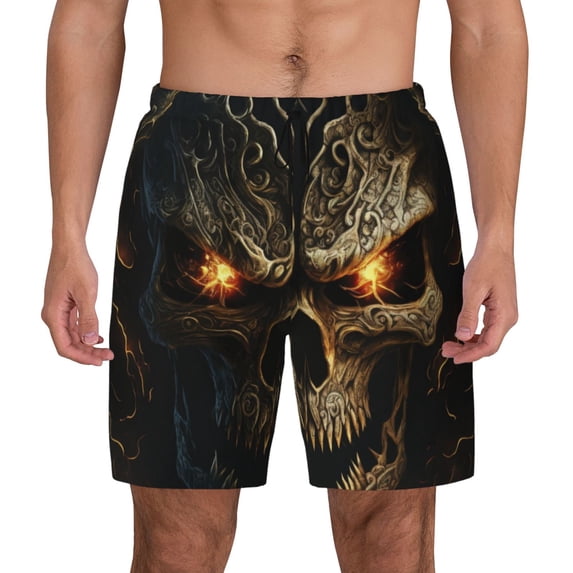 Lsque Mens Swim Trunks Metal Evil Skull Pattern - Bathing Suit Compression Liner - Beach Swim Shorts Swimwear - (S-3XL) - Stretch Quick Dry -Medium