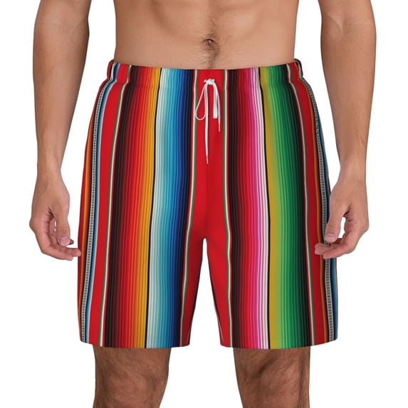 Lsque Mens Swim Trunks Mexican Serape Blanket Stripes Pattern - Bathing Suit Compression Liner - Beach Swim Shorts Swimwear - (S-3XL) - Stretch Quick Dry -X-Large
