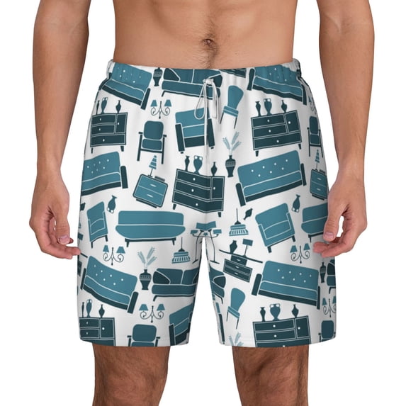 Lsque Mens Swim Trunks Modern Furniture Pattern - Bathing Suit Compression Liner - Beach Swim Shorts Swimwear - (S-3XL) - Stretch Quick Dry -Medium