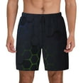thumbnail image 1 of Lsque Mens Swim Trunks Modern Hexagonal Neon Grid Pattern - Bathing Suit Compression Liner - Beach Swim Shorts Swimwear - (S-3XL) - Stretch Quick Dry -Medium, 1 of 9