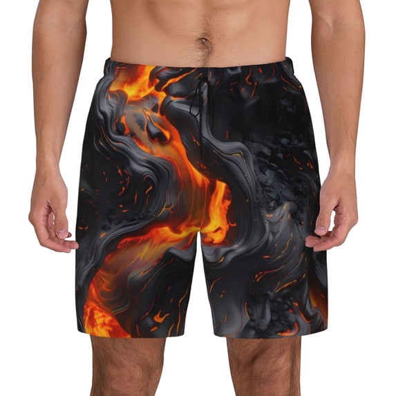 Lsque Mens Swim Trunks Molten Lava Abstract Flow Pattern - Bathing Suit Compression Liner - Beach Swim Shorts Swimwear - (S-3XL) - Stretch Quick Dry -
