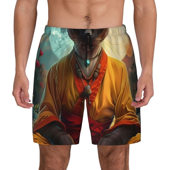 Lsque Mens Swim Trunks Moonlit Hairless Cat Monk Pattern - Bathing Suit Compression Liner - Beach Swim Shorts Swimwear - (S-3XL) - Stretch Quick Dry -XX-Large