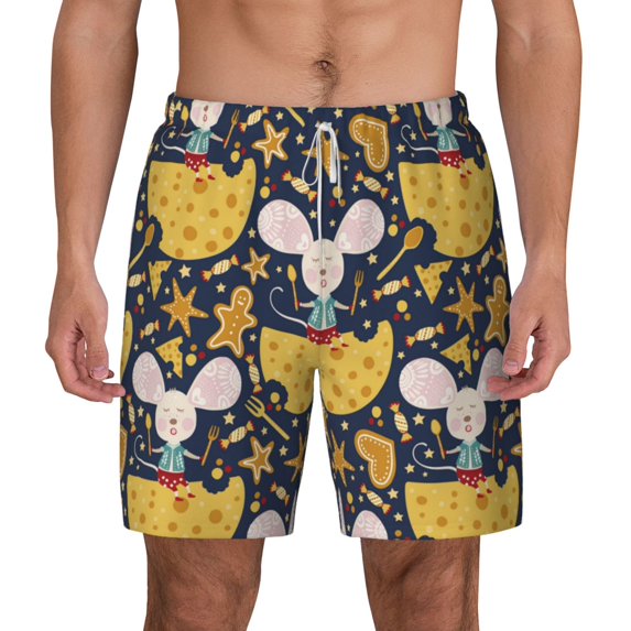 Lsque Mens Swim Trunks Mouse Cheese Pattern - Bathing Suit Compression Liner - Beach Swim Shorts Swimwear - (S-3XL) - Stretch Quick Dry -Medium