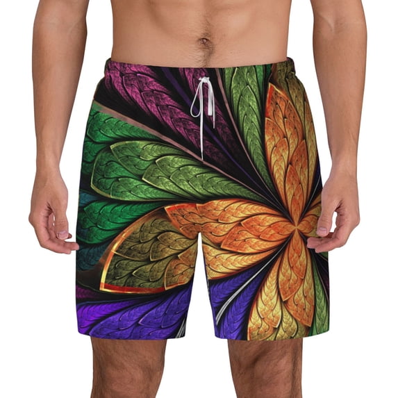 Lsque Mens Swim Trunks Multicolored Beautiful Flower1 Pattern - Bathing Suit Compression Liner - Beach Swim Shorts Swimwear - (S-3XL) - Stretch Quick Dry -X-Large