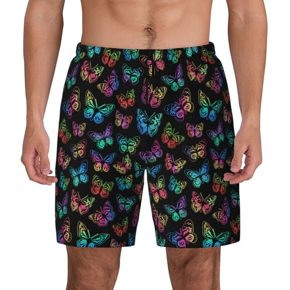 Lsque Mens Swim Trunks Multicolored Butterflies Pattern - Bathing Suit Compression Liner - Beach Swim Shorts Swimwear - (S-3XL) - Stretch Quick Dry -3X-Large