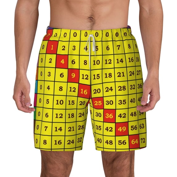 Lsque Mens Swim Trunks Multiplication Table2 Pattern - Bathing Suit Compression Liner - Beach Swim Shorts Swimwear - (S-3XL) - Stretch Quick Dry -3X-Large