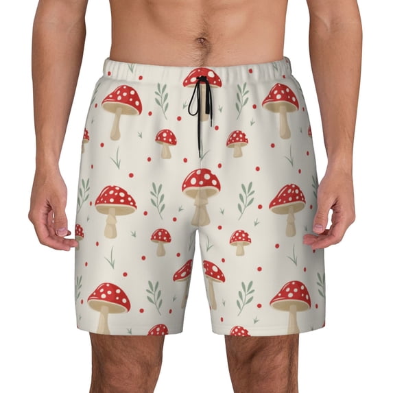 Lsque Mens Swim Trunks Mushroom Pattern - Bathing Suit Compression Liner - Beach Swim Shorts Swimwear - (S-3XL) - Stretch Quick Dry -Medium