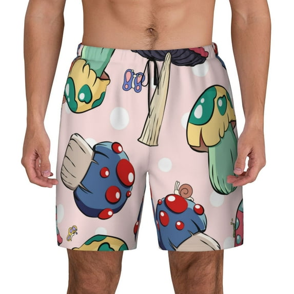 Lsque Mens Swim Trunks Mushroom Pattern - Bathing Suit Compression Liner - Beach Swim Shorts Swimwear - (S-3XL) - Stretch Quick Dry -X-Large