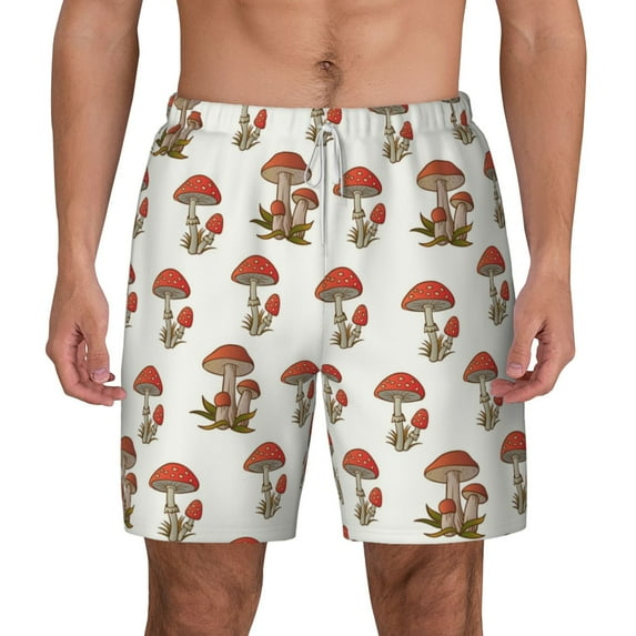 Lsque Mens Swim Trunks Mushroom Pattern - Bathing Suit Compression Liner - Beach Swim Shorts Swimwear - (S-3XL) - Stretch Quick Dry -X-Large