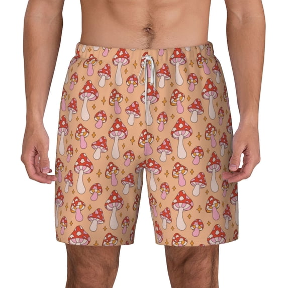 Lsque Mens Swim Trunks Mushroom Pattern - Bathing Suit Compression Liner - Beach Swim Shorts Swimwear - (S-3XL) - Stretch Quick Dry -XX-Large