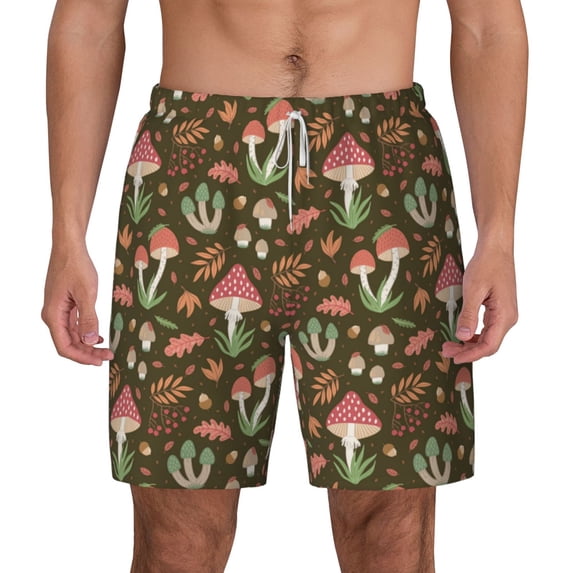 Lsque Mens Swim Trunks Mushrooms and Autumn Pattern - Bathing Suit Compression Liner - Beach Swim Shorts Swimwear - (S-3XL) - Stretch Quick Dry -Small