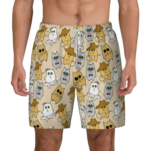 Lsque Mens Swim Trunks Music Dancing Cat Pattern - Bathing Suit Compression Liner - Beach Swim Shorts Swimwear - (S-3XL) - Stretch Quick Dry -Small