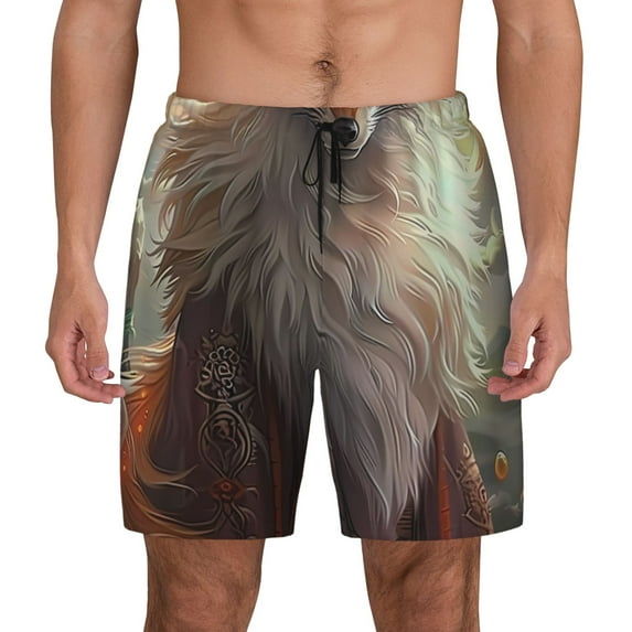 Lsque Mens Swim Trunks Mystic Fox With Halo Pattern - Bathing Suit Compression Liner - Beach Swim Shorts Swimwear - (S-3XL) - Stretch Quick Dry -Small