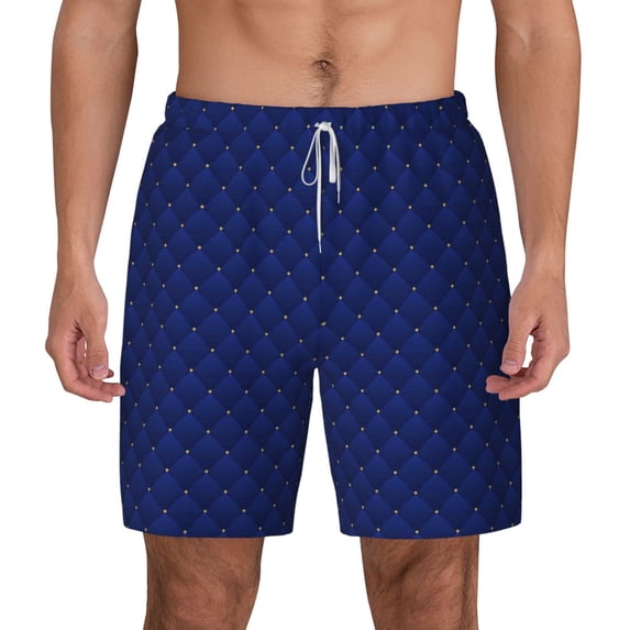 Lsque Mens Swim Trunks Navy Blue Pattern - Bathing Suit Compression Liner - Beach Swim Shorts Swimwear - (S-3XL) - Stretch Quick Dry -3X-Large