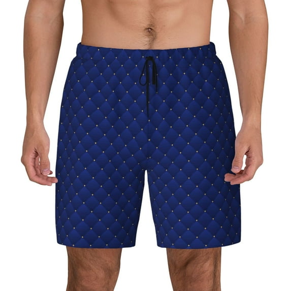 Lsque Mens Swim Trunks Navy Blue Pattern - Bathing Suit Compression Liner - Beach Swim Shorts Swimwear - (S-3XL) - Stretch Quick Dry -X-Large
