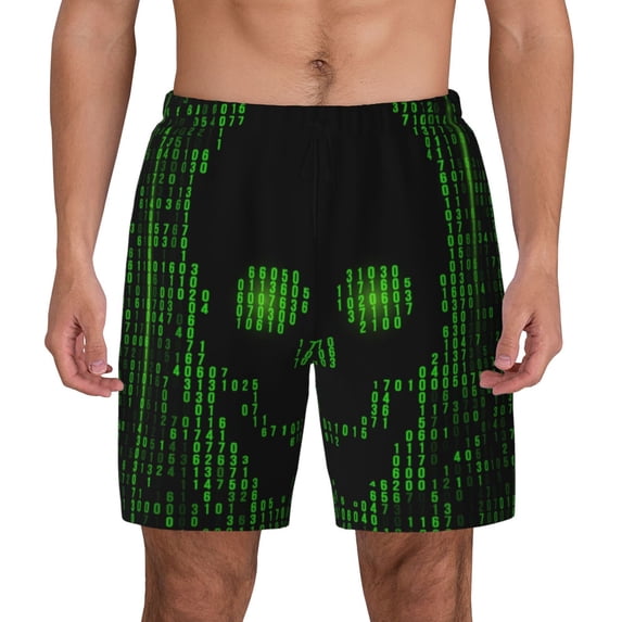 Lsque Mens Swim Trunks Numbers Skull Pattern - Bathing Suit Compression Liner - Beach Swim Shorts Swimwear - (S-3XL) - Stretch Quick Dry -XX-Large