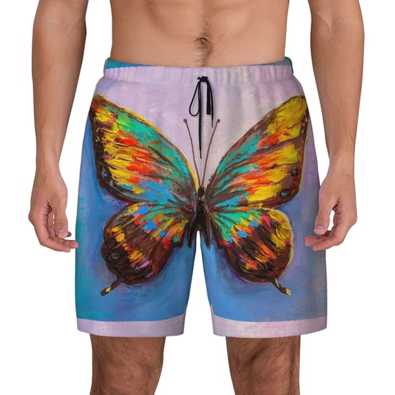 Lsque Mens Swim Trunks Oil Painting Beautiful Butterfly Pattern - Bathing Suit Compression Liner - Beach Swim Shorts Swimwear - (S-3XL) - Stretch Quick Dry -X-Large