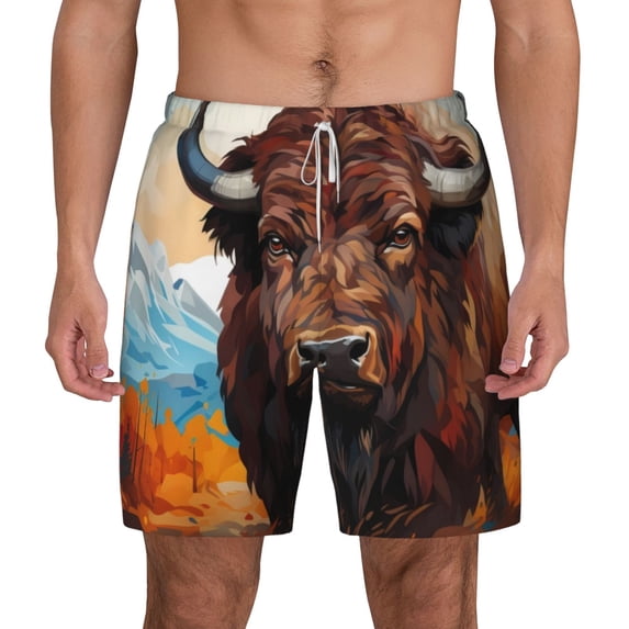 Lsque Mens Swim Trunks Oil Painting Style Iceberg Yak Pattern - Bathing Suit Compression Liner - Beach Swim Shorts Swimwear - (S-3XL) - Stretch Quick Dry -Medium