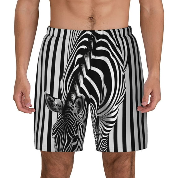 Lsque Mens Swim Trunks Optical Zebra Illusion Pattern - Bathing Suit Compression Liner - Beach Swim Shorts Swimwear - (S-3XL) - Stretch Quick Dry -