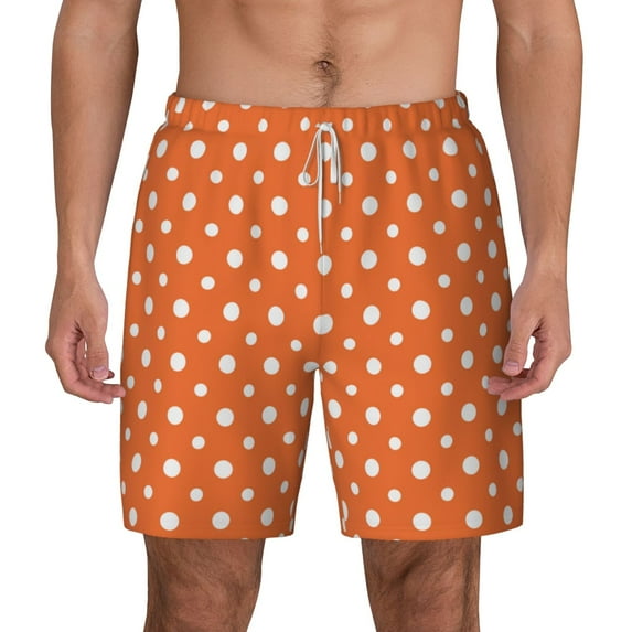 Lsque Mens Swim Trunks Orange And White Polka Dot Pattern - Bathing Suit Compression Liner - Beach Swim Shorts Swimwear - (S-3XL) - Stretch Quick Dry -Medium