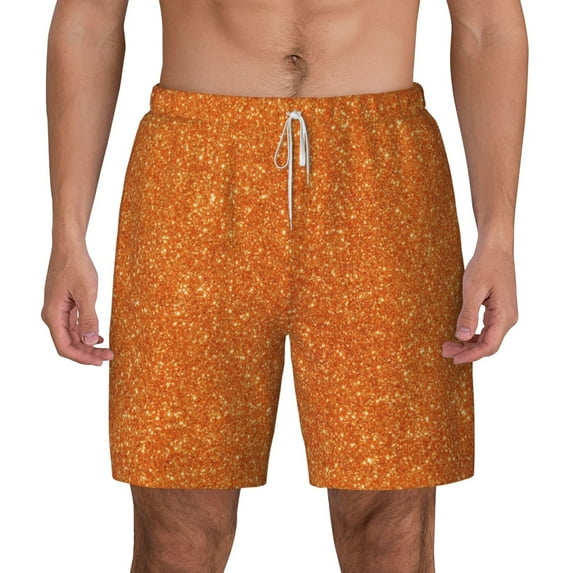 Lsque Mens Swim Trunks Orange Glitter Pattern - Bathing Suit Compression Liner - Beach Swim Shorts Swimwear - (S-3XL) - Stretch Quick Dry -Large