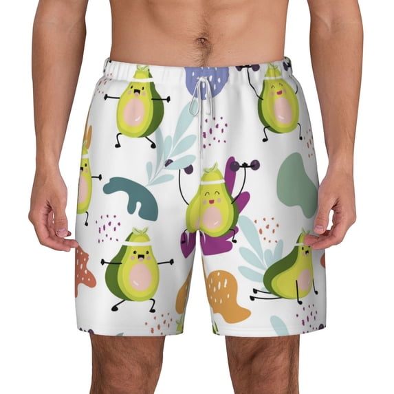 Lsque Mens Swim Trunks Orange Green Avocado Pattern - Bathing Suit Compression Liner - Beach Swim Shorts Swimwear - (S-3XL) - Stretch Quick Dry -Medium