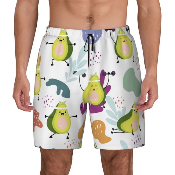 Lsque Mens Swim Trunks Orange Green Avocado Pattern - Bathing Suit Compression Liner - Beach Swim Shorts Swimwear - (S-3XL) - Stretch Quick Dry -Small