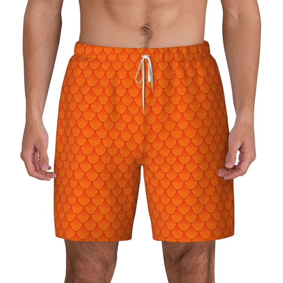 Lsque Mens Swim Trunks Orange Scales Pattern - Bathing Suit Compression Liner - Beach Swim Shorts Swimwear - (S-3XL) - Stretch Quick Dry -XX-Large