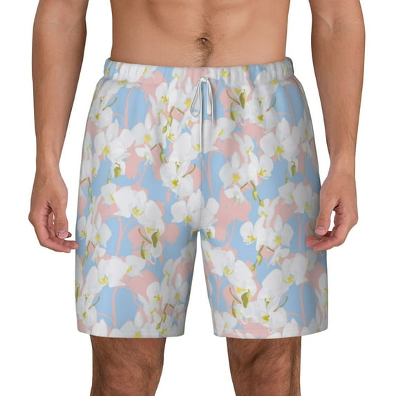 Lsque Mens Swim Trunks Orchids Flowers Pattern - Bathing Suit Compression Liner - Beach Swim Shorts Swimwear - (S-3XL) - Stretch Quick Dry -3X-Large