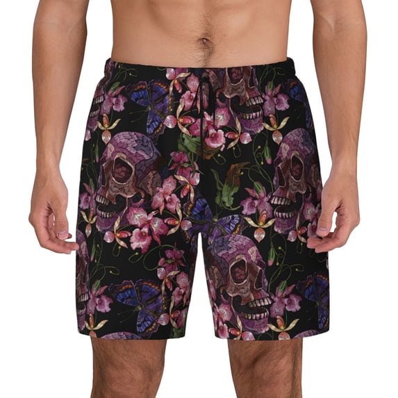 Lsque Mens Swim Trunks Orchids Flowers Pattern - Bathing Suit Compression Liner - Beach Swim Shorts Swimwear - (S-3XL) - Stretch Quick Dry -XX-Large