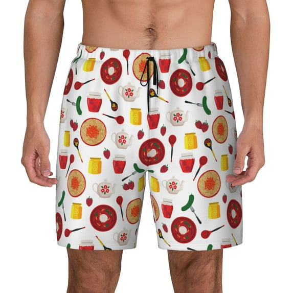 Lsque Mens Swim Trunks Oriental Cuisine Pattern - Bathing Suit Compression Liner - Beach Swim Shorts Swimwear - (S-3XL) - Stretch Quick Dry -X-Large