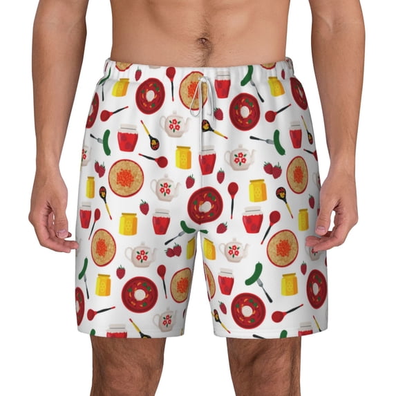 Lsque Mens Swim Trunks Oriental Cuisine Pattern - Bathing Suit Compression Liner - Beach Swim Shorts Swimwear - (S-3XL) - Stretch Quick Dry -XX-Large