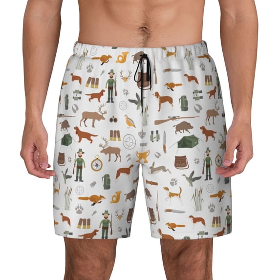 Lsque Mens Swim Trunks Outdoor Living Pattern - Bathing Suit Compression Liner - Beach Swim Shorts Swimwear - (S-3XL) - Stretch Quick Dry -Large