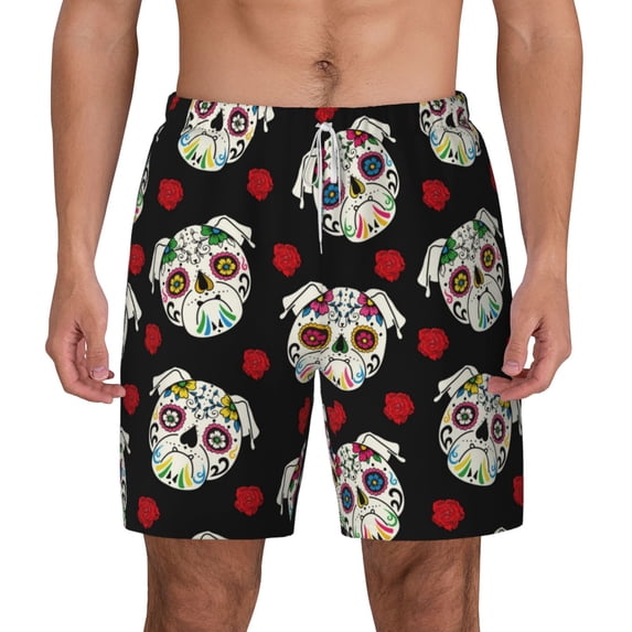 Lsque Mens Swim Trunks PUG Pattern - Bathing Suit Compression Liner - Beach Swim Shorts Swimwear - (S-3XL) - Stretch Quick Dry -Small