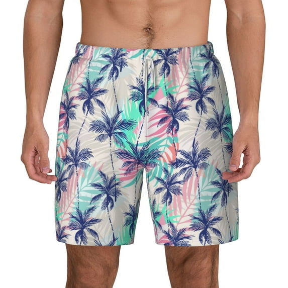 Lsque Mens Swim Trunks Palm Leaves Pattern - Bathing Suit Compression Liner - Beach Swim Shorts Swimwear - (S-3XL) - Stretch Quick Dry -Small