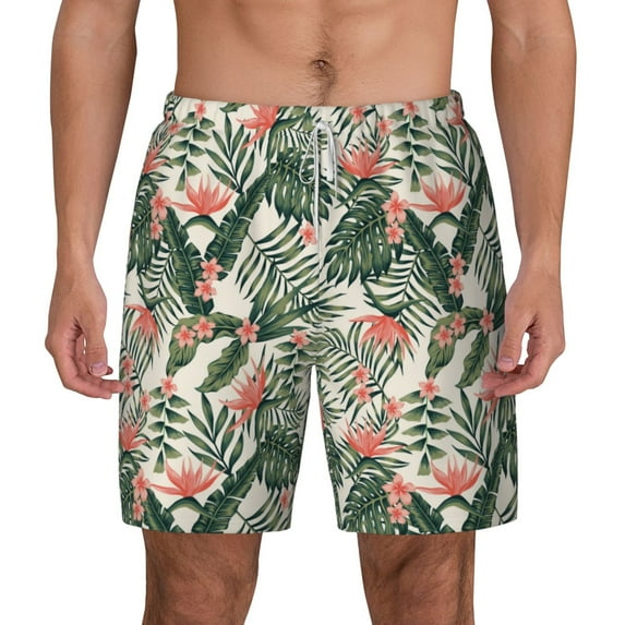 Lsque Mens Swim Trunks Palm Trees and Tropical Pattern - Bathing Suit Compression Liner - Beach Swim Shorts Swimwear - (S-3XL) - Stretch Quick Dry -3X-Large
