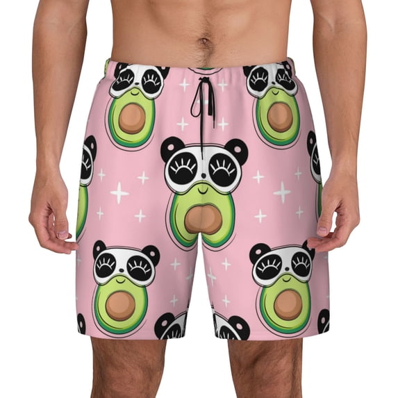 Lsque Mens Swim Trunks Panda Avocado Pattern - Bathing Suit Compression Liner - Beach Swim Shorts Swimwear - (S-3XL) - Stretch Quick Dry -XX-Large