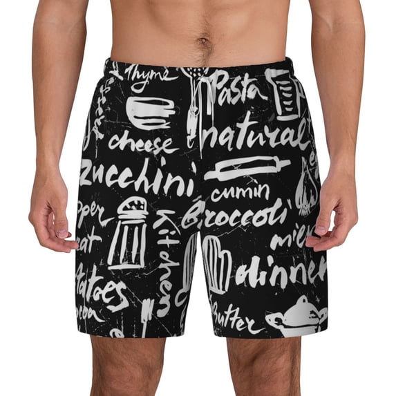 Lsque Mens Swim Trunks Pasta Bacon Pattern - Bathing Suit Compression Liner - Beach Swim Shorts Swimwear - (S-3XL) - Stretch Quick Dry -X-Large