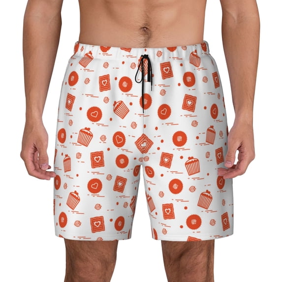 Lsque Mens Swim Trunks Pastry Pattern - Bathing Suit Compression Liner - Beach Swim Shorts Swimwear - (S-3XL) - Stretch Quick Dry -Small