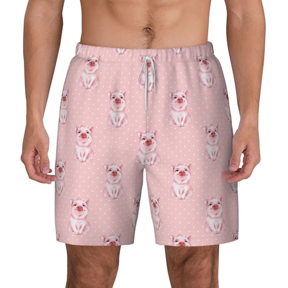 Lsque Mens Swim Trunks Pig Polka Dot Pattern - Bathing Suit Compression Liner - Beach Swim Shorts Swimwear - (S-3XL) - Stretch Quick Dry -3X-Large