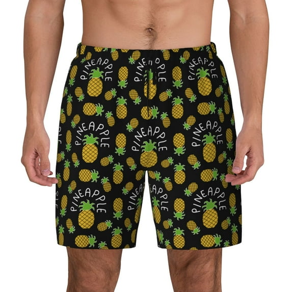 Lsque Mens Swim Trunks Pineapple Pattern - Bathing Suit Compression Liner - Beach Swim Shorts Swimwear - (S-3XL) - Stretch Quick Dry -Medium