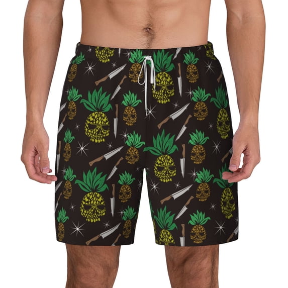 Lsque Mens Swim Trunks Pineapples Pattern - Bathing Suit Compression Liner - Beach Swim Shorts Swimwear - (S-3XL) - Stretch Quick Dry -Medium