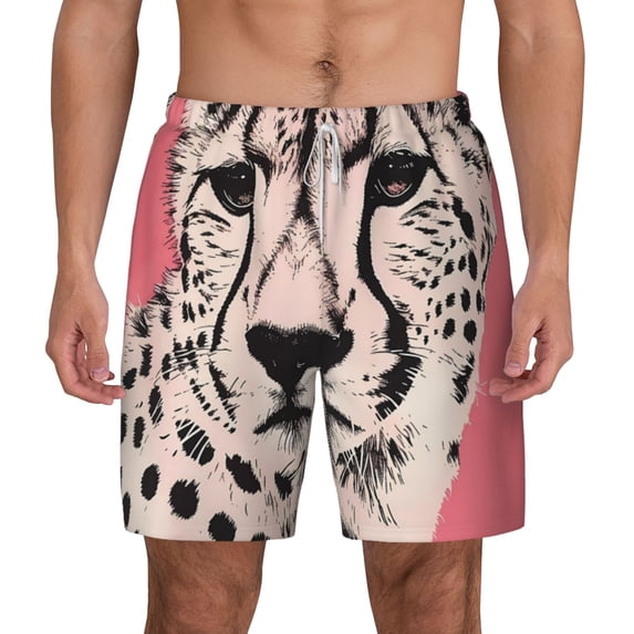 Lsque Mens Swim Trunks Pink Cheetah Art Pattern - Bathing Suit Compression Liner - Beach Swim Shorts Swimwear - (S-3XL) - Stretch Quick Dry -Medium