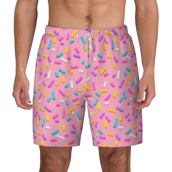 Lsque Mens Swim Trunks Pink Donut Pattern - Bathing Suit Compression Liner - Beach Swim Shorts Swimwear - (S-3XL) - Stretch Quick Dry -Medium
