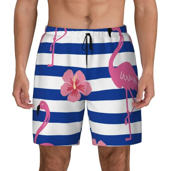 Lsque Mens Swim Trunks Pink Flamingo Pattern - Bathing Suit Compression Liner - Beach Swim Shorts Swimwear - (S-3XL) - Stretch Quick Dry -3X-Large