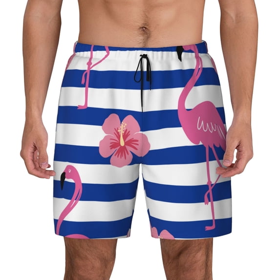 Lsque Mens Swim Trunks Pink Flamingo Pattern - Bathing Suit Compression Liner - Beach Swim Shorts Swimwear - (S-3XL) - Stretch Quick Dry -XX-Large